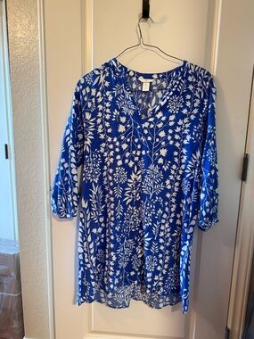 H&M Royal Blue & White Floral V-Neck Tunic